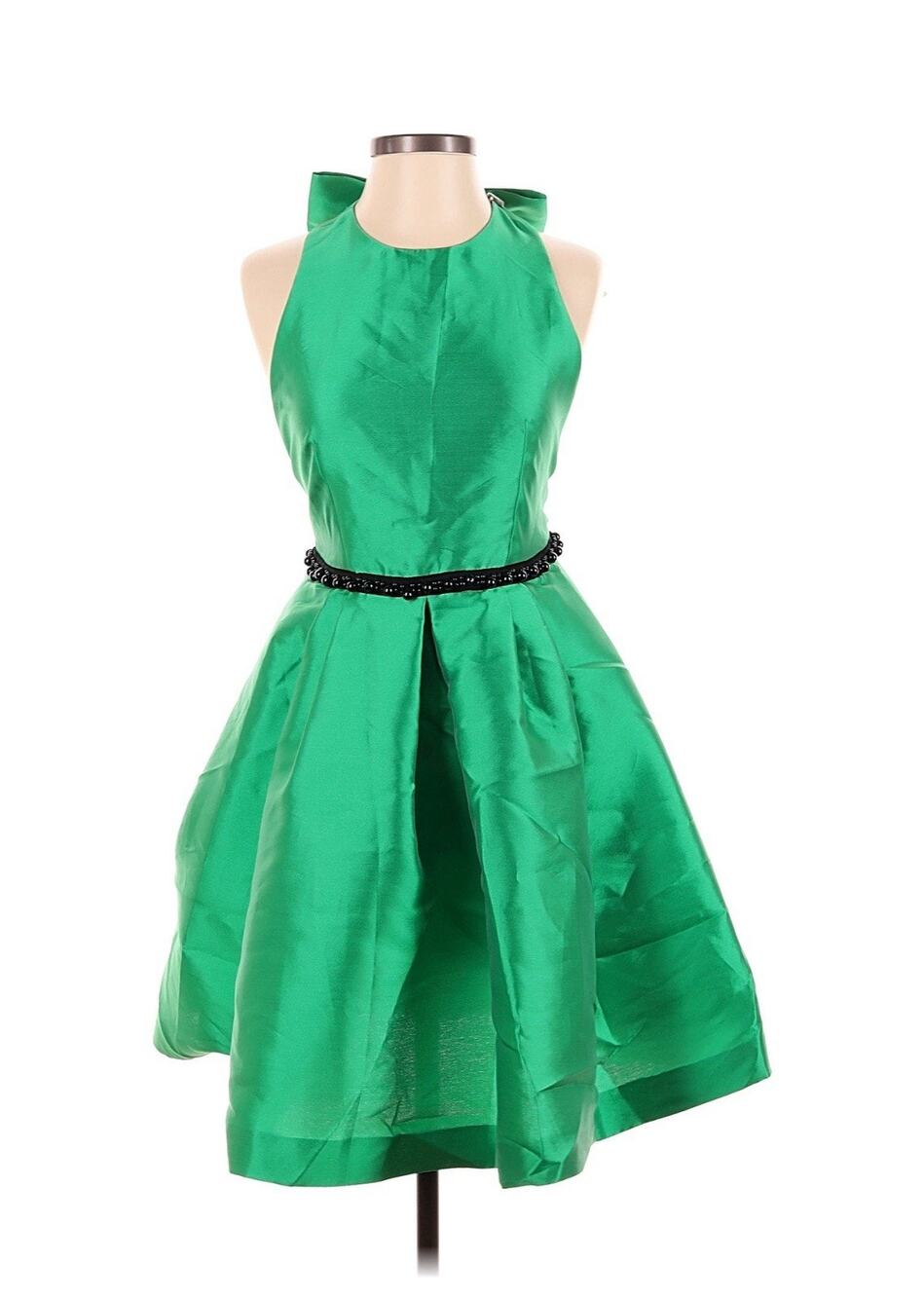 NWT Nora Barth Emerald Green Silk Mini Dress Bow IT 40 US 4 Holiday Wicked